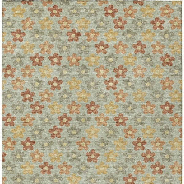 Floral Polyester Area Rug Machine Washable Indoor Outdoor Low Pile Patio Living Room Decor