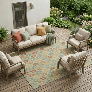 Floral Polyester Area Rug Machine Washable Indoor Outdoor Low Pile Patio Living Room Decor