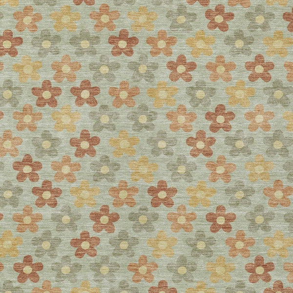 Floral Polyester Area Rug Machine Washable Indoor Outdoor Low Pile Patio Living Room Decor