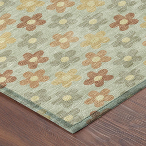 Floral Polyester Area Rug Machine Washable Indoor Outdoor Low Pile Patio Living Room Decor