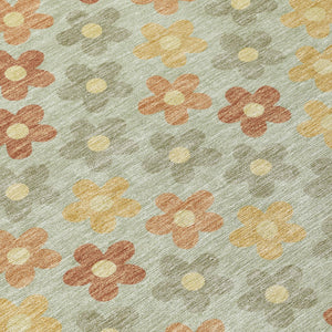 Floral Polyester Area Rug Machine Washable Indoor Outdoor Low Pile Patio Living Room Decor