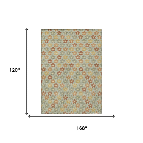 Floral Polyester Area Rug Machine Washable Indoor Outdoor Low Pile Patio Living Room Decor