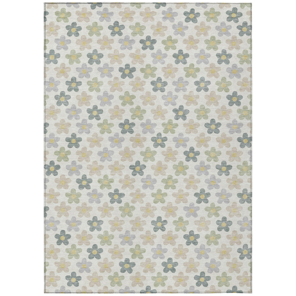 HomeRoots 8x10 Ivory Beige Floral Washable Polyester Area Rug for Indoor Outdoor Spaces 731181
