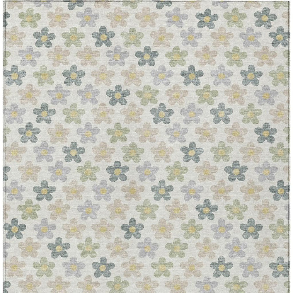 HomeRoots 8x10 Ivory Beige Floral Washable Polyester Area Rug for Indoor Outdoor Spaces 731181