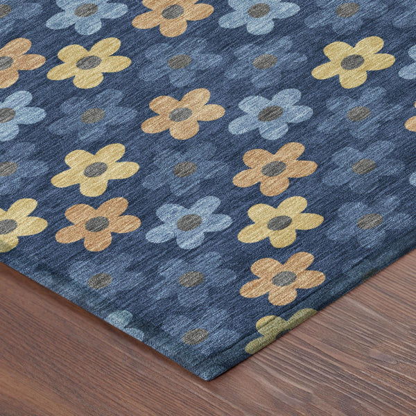 Floral Polyester Area Rug Washable Indoor Outdoor with Felt Backing for Patio or Living Room