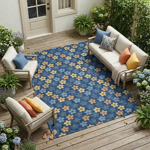 Floral Polyester Area Rug Washable Indoor Outdoor with Felt Backing for Patio or Living Room