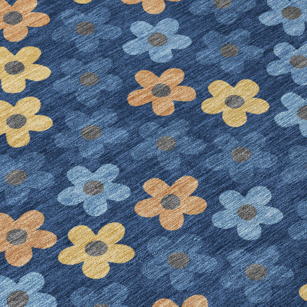 Floral Polyester Area Rug Washable Indoor Outdoor with Felt Backing for Patio or Living Room