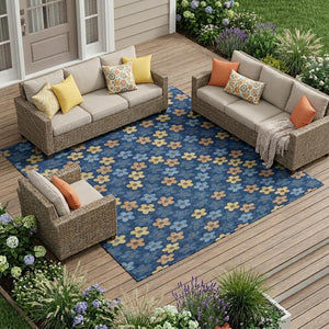 Floral Polyester Area Rug Washable Indoor Outdoor with Felt Backing for Patio or Living Room