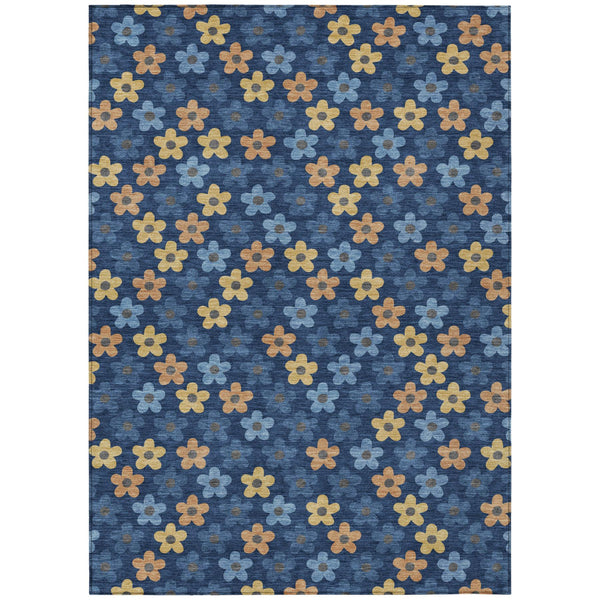 Floral Polyester Area Rug Washable Indoor Outdoor with Felt Backing for Patio or Living Room