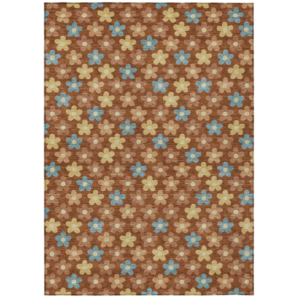 HomeRoots 8x10 Floral Polyester Area Rug in Warm Orange Tones Washable Indoor Outdoor Use 731193