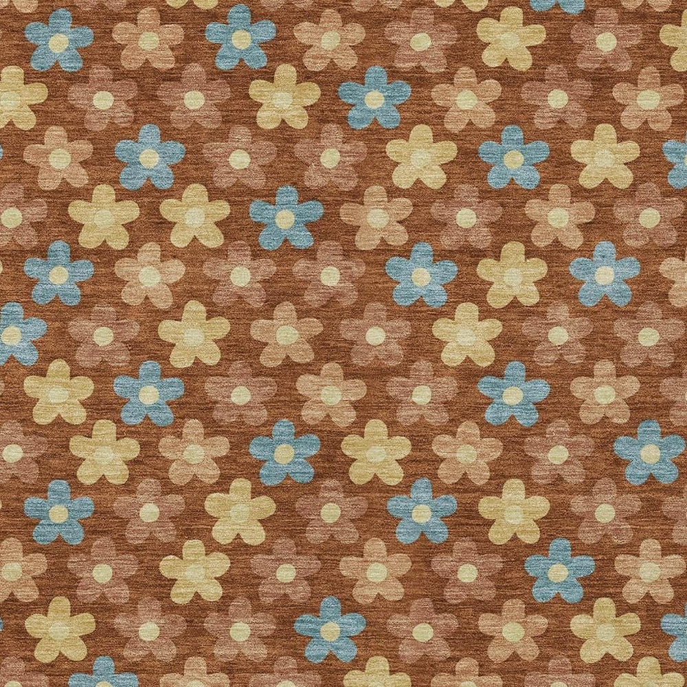 HomeRoots 8x10 Floral Polyester Area Rug in Warm Orange Tones Washable Indoor Outdoor Use 731193