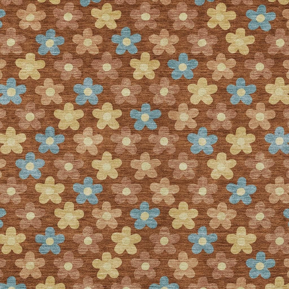 HomeRoots 9x12 Floral Polyester Area Rug in Warm Copper Tones for Patio or Living Room 731194