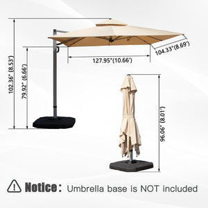 English Elm 9'x 11' Rectangle Cantilever Umbrella with Reinforced 9-Rib Frame, 360° Pedal Rotation, Tilt Adjustment Beige W1859P337795