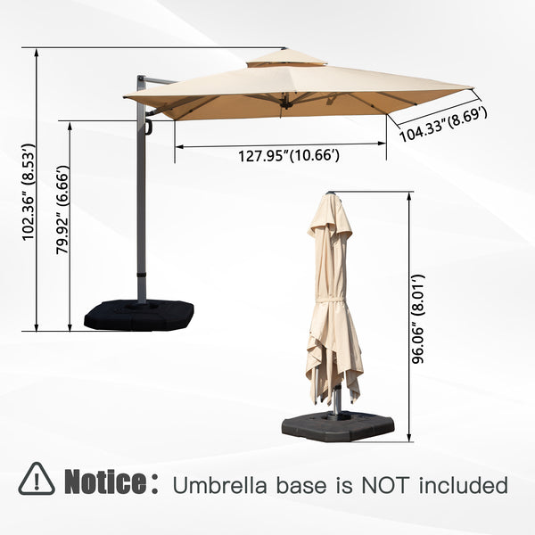 English Elm 9'x 11' Rectangle Cantilever Umbrella with Reinforced 9-Rib Frame, 360° Pedal Rotation, Tilt Adjustment Beige W1859P337795
