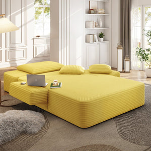 English Elm Luxurious Corduroy Frameless Chaise Sofa Bed with Spring Cushion and Storage Pocket Yellow W3219P496262