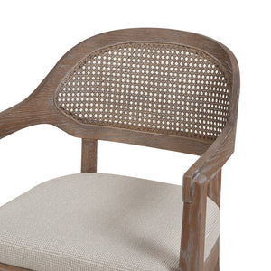 English Elm Americana Mid-Century Modern Cane Back Dining Chair, Taupe Beige Textured Weave