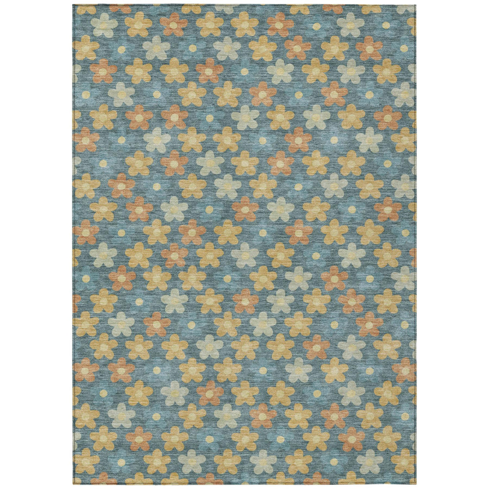 Floral Polyester Area Rug Washable Teal Copper Tones for Indoor Outdoor Patio Living Room