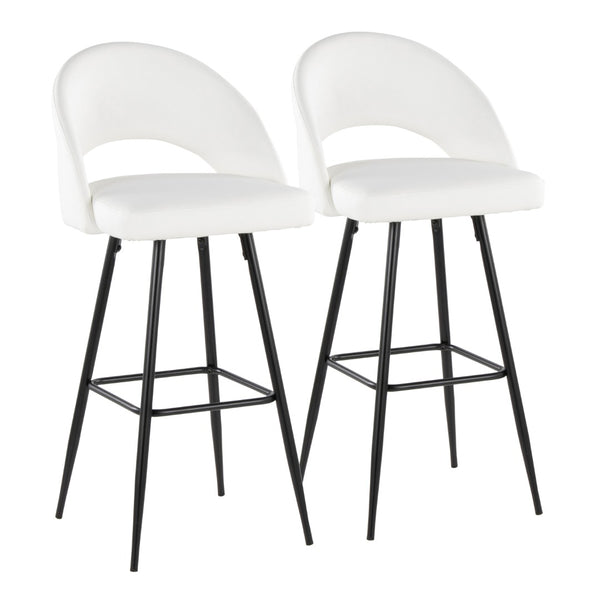 English Elm Fixed-height Metal Frame Barstools with Upholstered Seats and Geometric Footrest Set of 2 White+Black B202S01944
