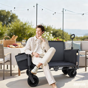 English Elm 3-in-1 Convertible Folding Wagon with 500lb Steel Frame and All-terrain Swivel Wheels Gray W2932P390461