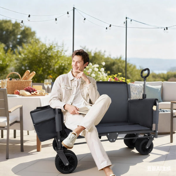 English Elm 3-in-1 Convertible Folding Wagon with 500lb Steel Frame and All-terrain Swivel Wheels Gray W2932P390461