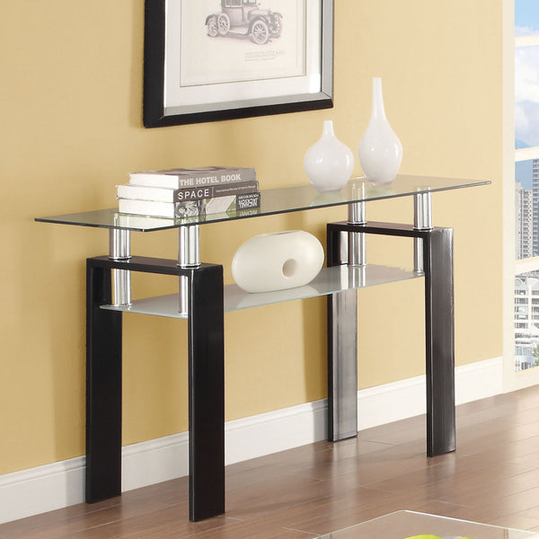 English Elm Randall Black Glass Top Sofa Table with 1 Shelf — Minimalist Metal Frame, Durable Modern Accent B062S00672