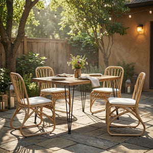 English Elm 5 Piece Outdoor Acacia Wood Dining Set with Woven Rattan Chairs for Patio N762S000009AAN