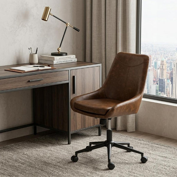 Light Brown Ergonomic Swivel Desk Chair with Rolling Casters and Adjustable Seat