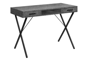 English Elm Computer Desk For Small Spaces – Stylish Grey Laminate With Black Metal Base, 2 Drawers & Shelf B2710P219956