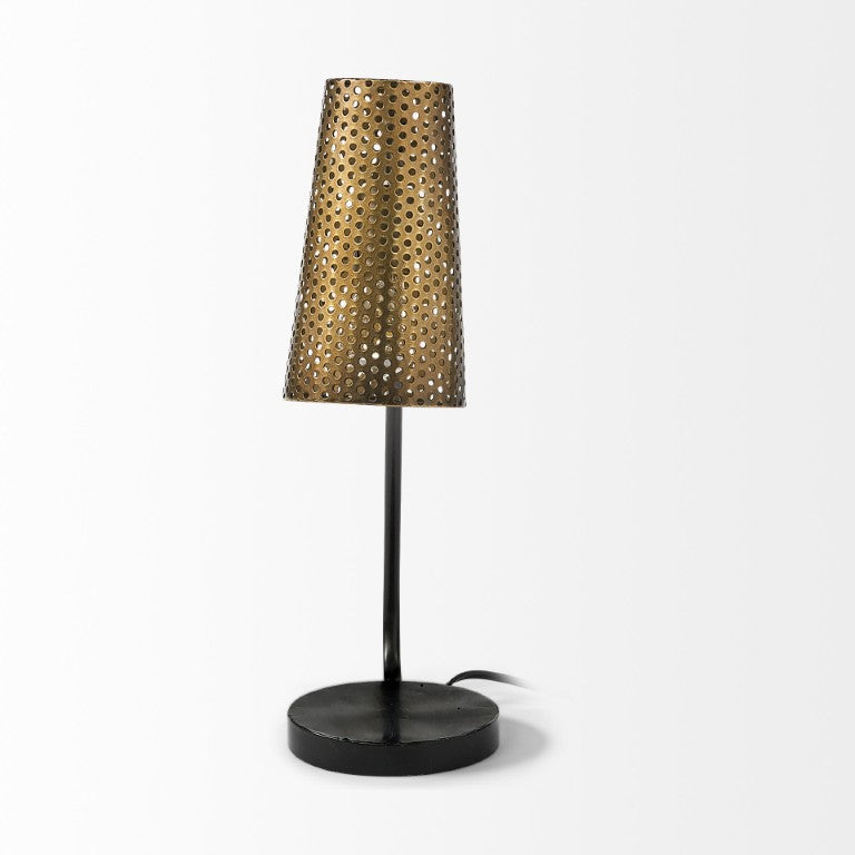 HomeRoots 22 Inch Black Metal Pierced Table Lamp with Cylinder Shade for Stylish Home Accent 731498