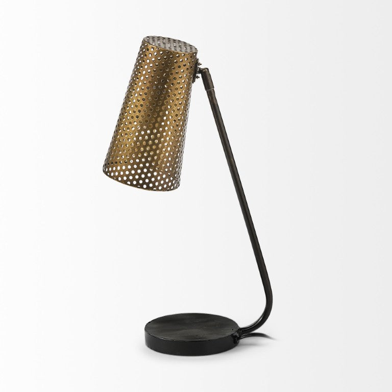HomeRoots 22 Inch Black Metal Pierced Table Lamp with Cylinder Shade for Stylish Home Accent 731498