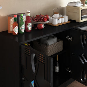 English Elm 60.5" Mid Century Sideboard Buffet Cabinet with Adjustable Shelves, Outlet Holes, Durable Black Finish W1801P268982