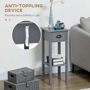 English Elm HOMCOM Narrow 2-Tier Side Table with Drawer and Elevated Shelf — Slim Accent End Table, Sturdy Storage Grey W2225P200908