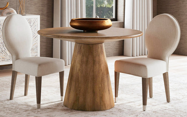 Basset Mirror Raynor Round Dining Table - Rustic Boho Charm, Solid Mango Wood, Modern Design, Seats 4 Comfortably Brown Mango ,Resin 7315-700b-t