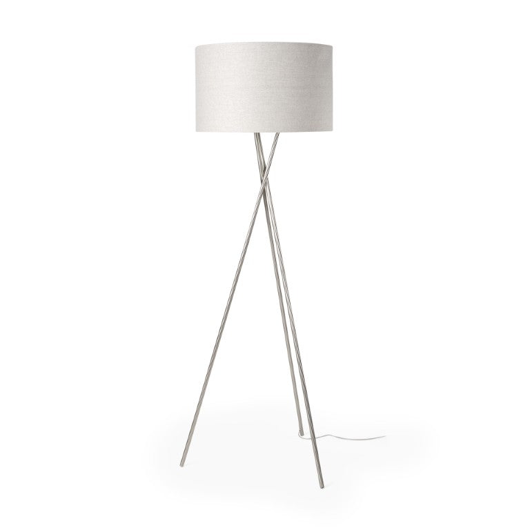 HomeRoots 62 Inch Beige Fabric Drum Shade Tripod Floor Lamp for Modern Living Room Decor 731503