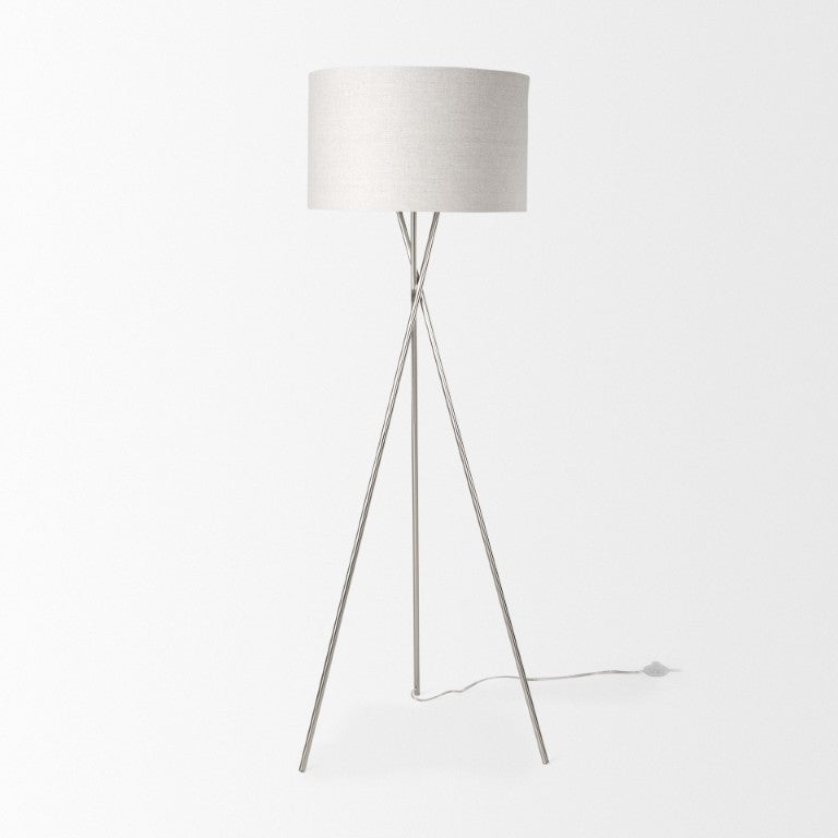HomeRoots 62 Inch Beige Fabric Drum Shade Tripod Floor Lamp for Modern Living Room Decor 731503