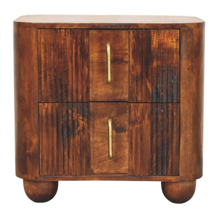 HomeRoots 21 Inch Chestnut Solid Wood Nightstand with Ribbed Detail and Two Storage Drawers 731527