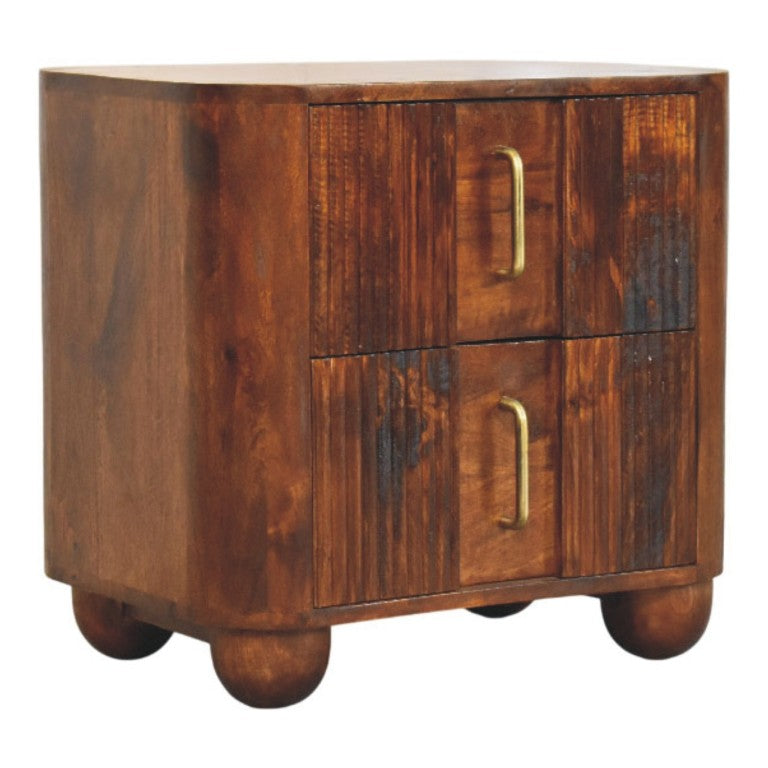 HomeRoots 21 Inch Chestnut Solid Wood Nightstand with Ribbed Detail and Two Storage Drawers 731527