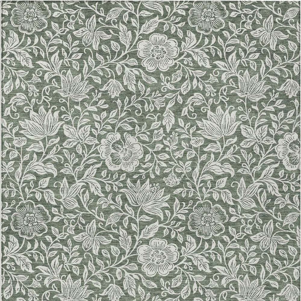 5 X 8 Floral Polyester Area Rug Washable Indoor Outdoor Use Patio Entryway