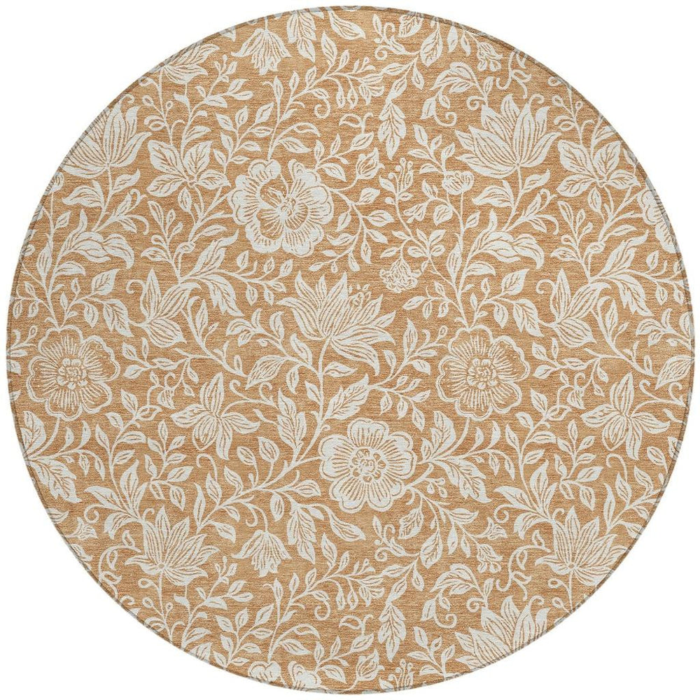 HomeRoots 8 Ft Round Floral Polyester Area Rug Washable for Indoor Outdoor Patios and Foyers 731578