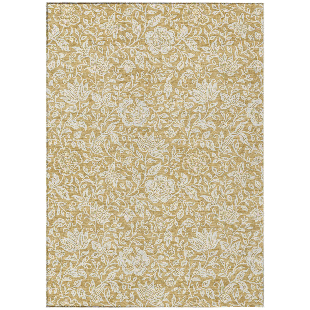 8x10 Floral Polyester Area Rug Washable Gold Ivory Indoor Outdoor Patio Living