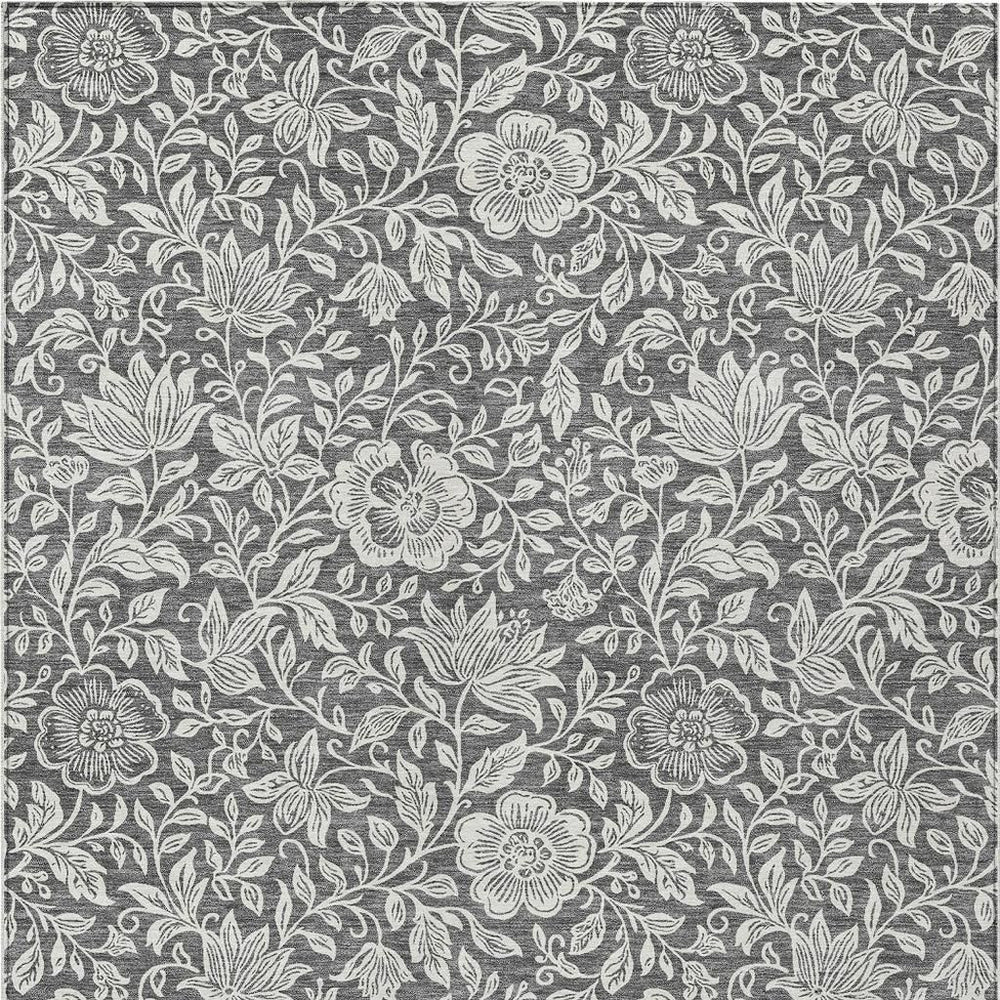 5x8 Floral Polyester Area Rug in Gray Ivory Washable for Indoor Outdoor Use