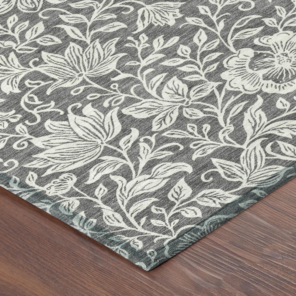 5x8 Floral Polyester Area Rug in Gray Ivory Washable for Indoor Outdoor Use