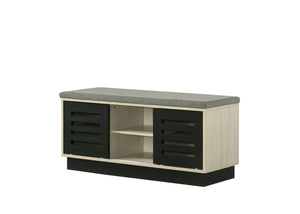 English Elm Brio Oak Entryway Shoe Cabinet with Sliding Doors and Upholstered Bench Seat B2749P413256