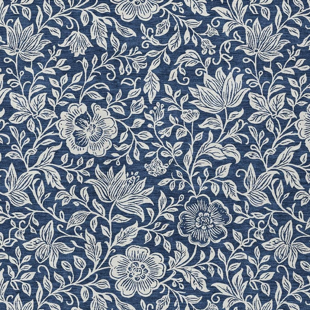 HomeRoots 5x8 Floral Polyester Area Rug Navy Ivory Washable Indoor Outdoor Patio Decor 731613