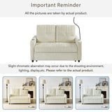 English Elm 53.9" Modern Loveseat Pull-Out Sofa Bed With Adjustable Backrest, Two Cup Holders , A Phone Holder, Three Charging Ports and Side Storage Pockets For Living Room, Beige