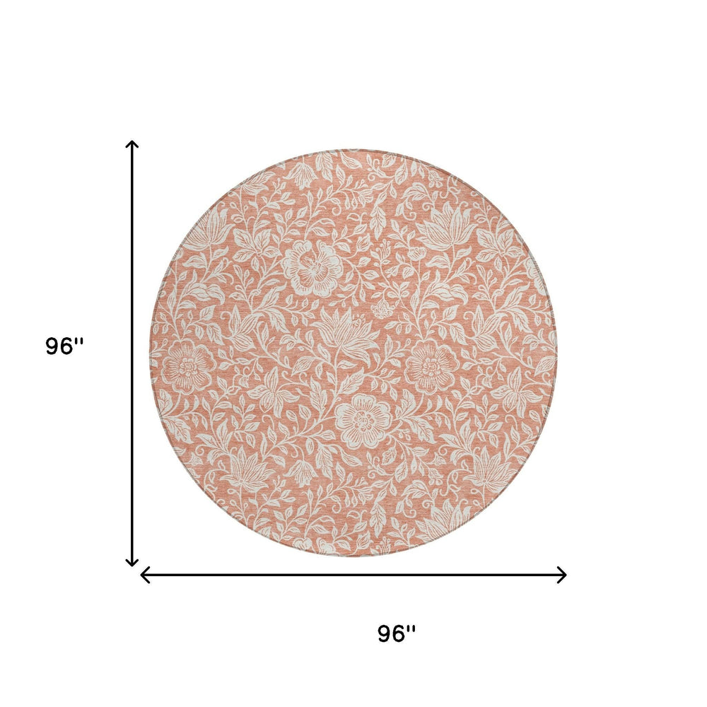 8 Ft Round Floral Polyester Area Rug Washable Indoor Outdoor Patio Foyer Decor