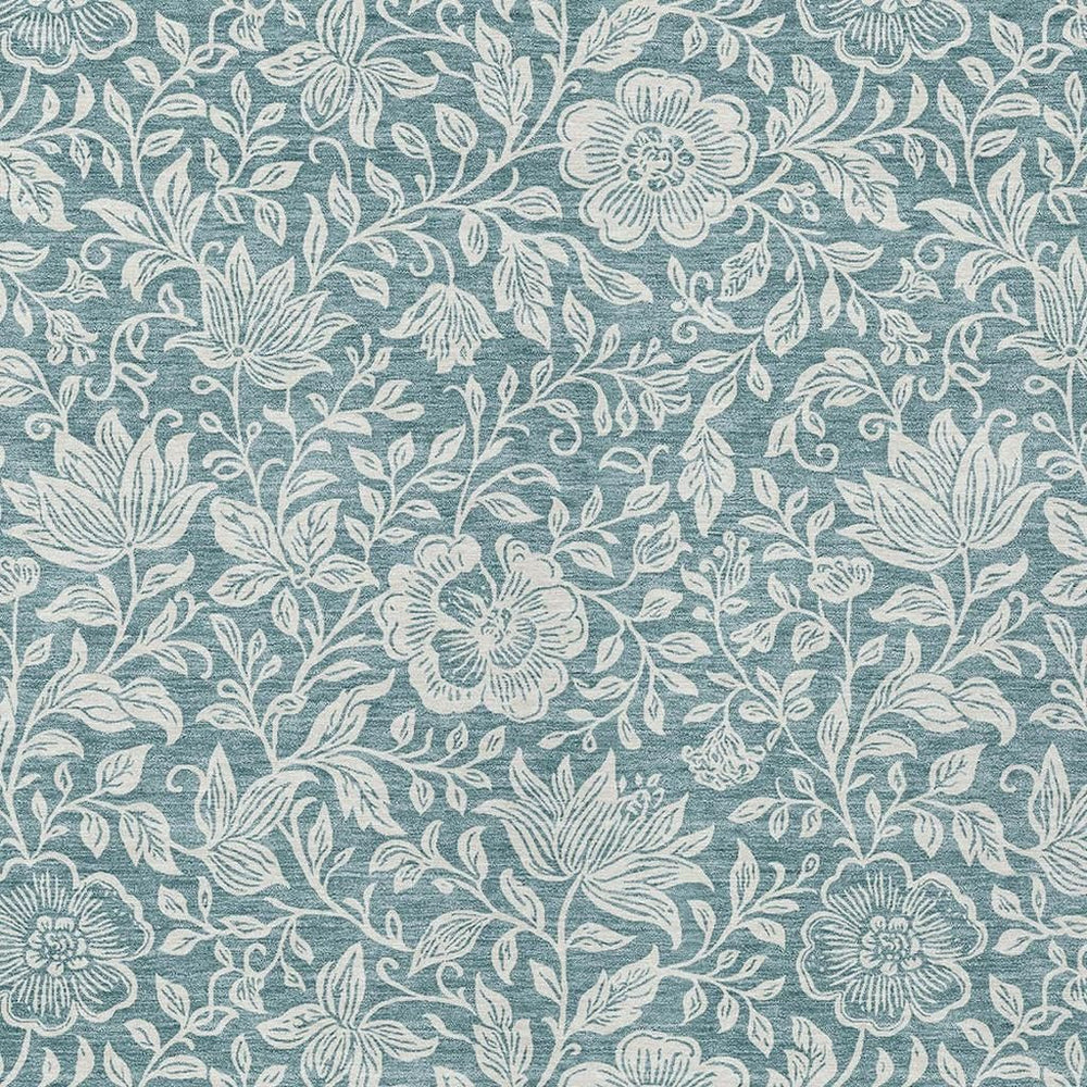 HomeRoots 5 Ft X 8 Ft Floral Polyester Area Rug Washable Teal Ivory Indoor Outdoor Patio 731643