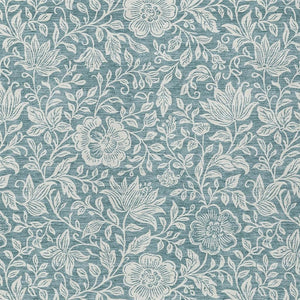 HomeRoots 9 X 12 Floral Polyester Area Rug Washable Teal Ivory for Patio or Living Room 731646
