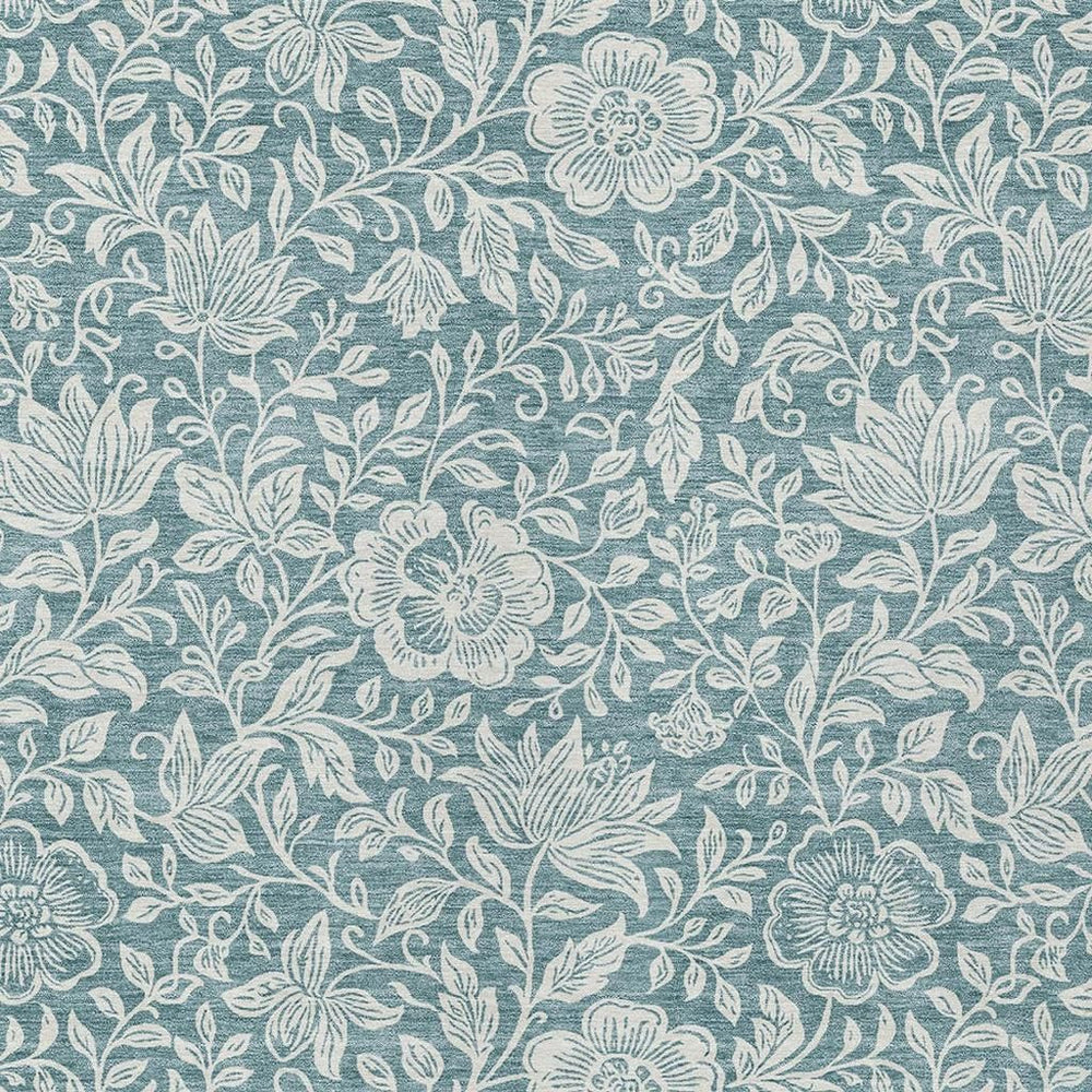 HomeRoots 10 X 14 Teal Ivory Floral Polyester Washable Area Rug for Indoor Outdoor Living 731647