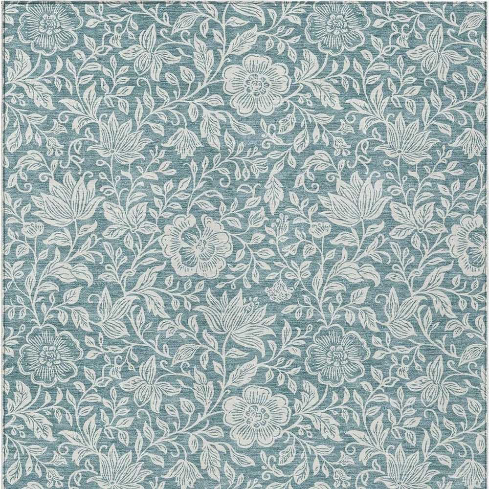HomeRoots 10 X 14 Teal Ivory Floral Polyester Washable Area Rug for Indoor Outdoor Living 731647